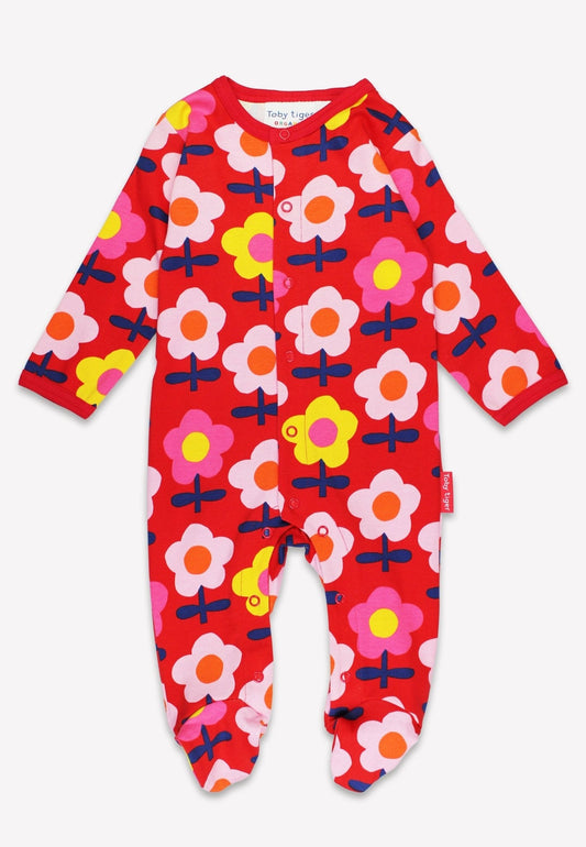 Organic Pink Flower Print Sleepsuit