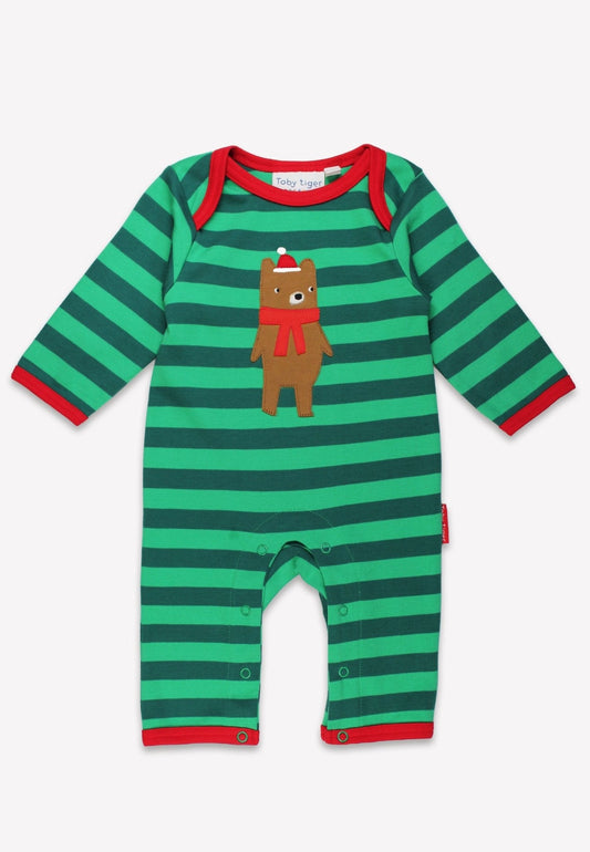 Organic Christmas Bear Applique Sleepsuit