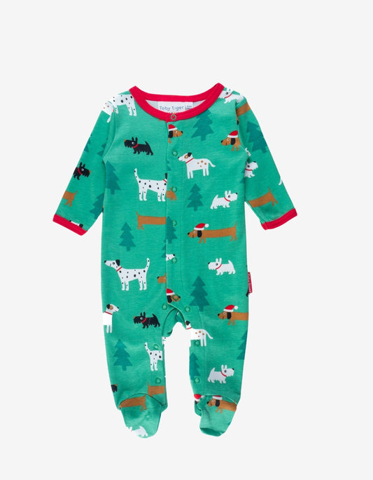 Organic Christmas Dog Print Babygrow