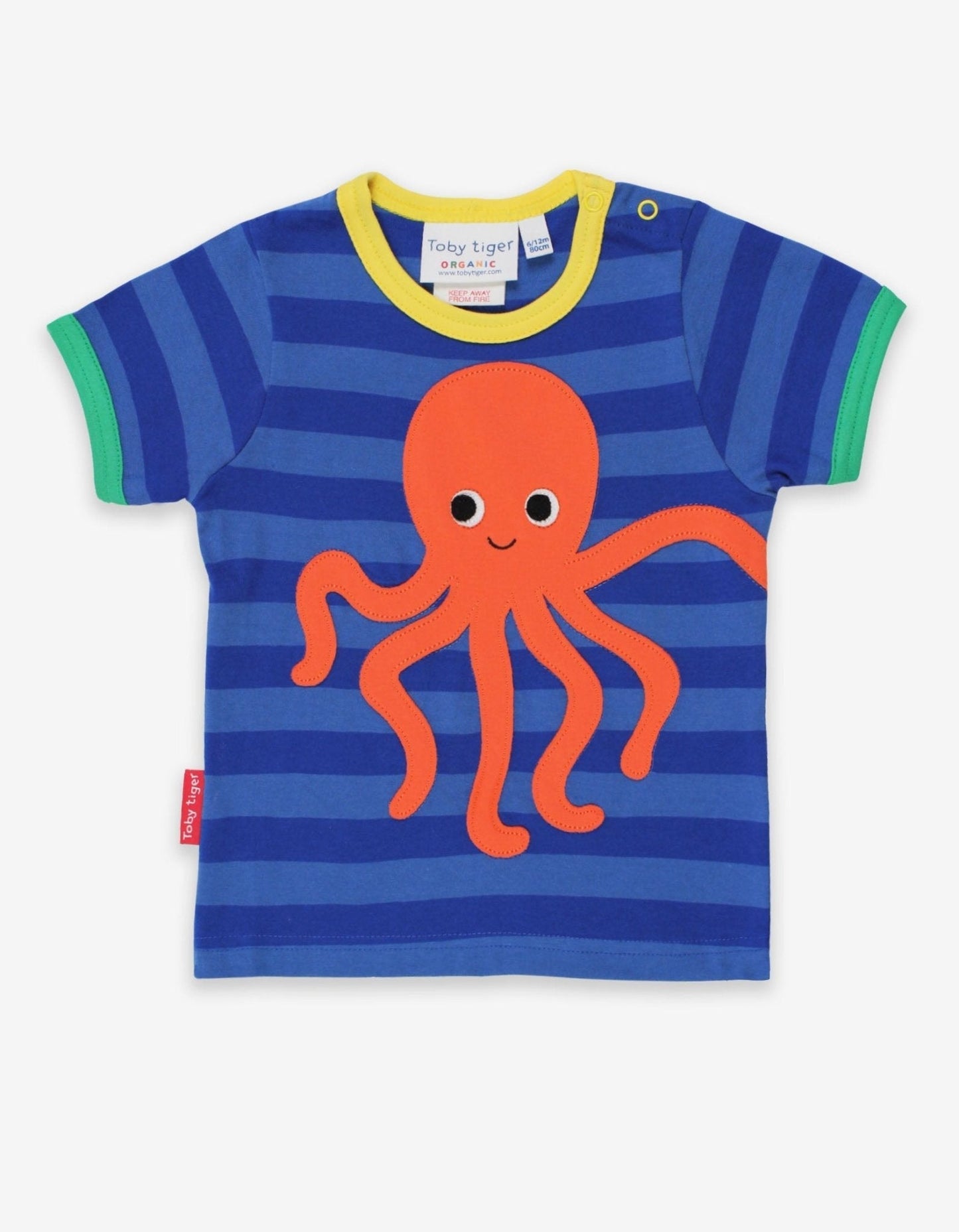 Organic Octopus Applique Dark Blue Striped T-Shirt