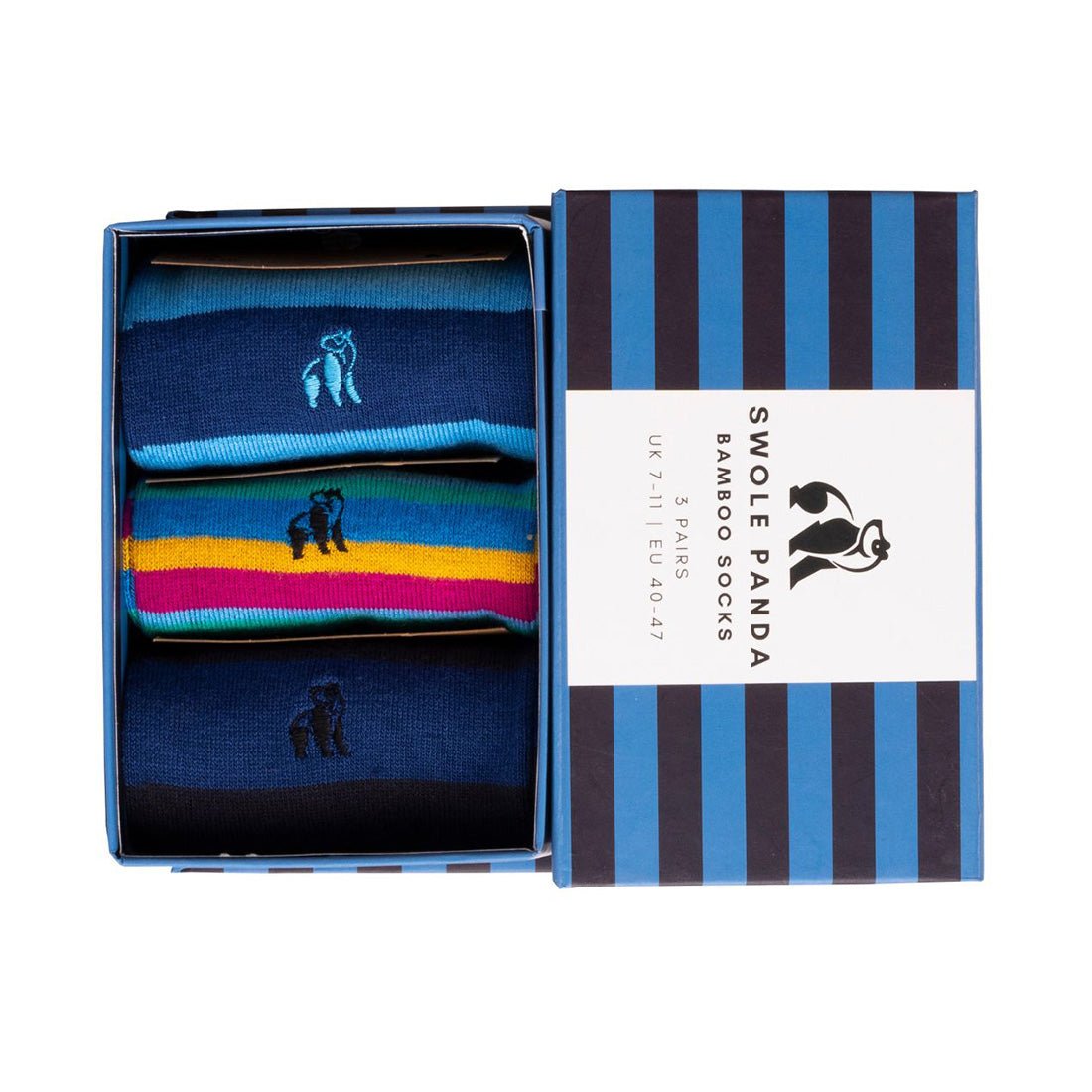 Blue Stripe Sock Box - 3 Pairs of Bamboo Socks (His) - Clothing - ELLIE