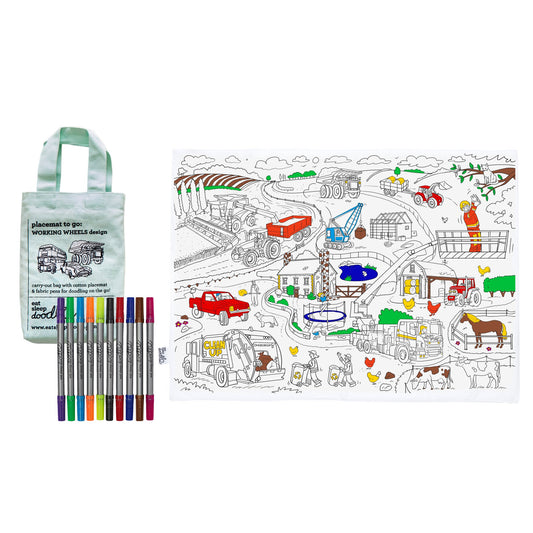 Cars, Trucks and Tractors Placemat to Go - Colour in & Learn - Educational Colouring Gifts - ELLIE