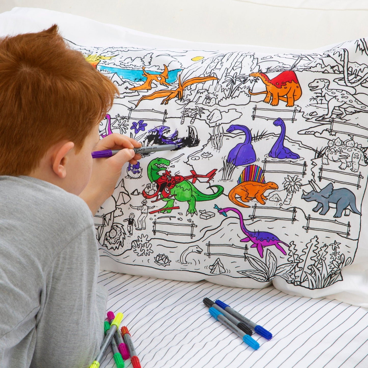 Colour Your Own Dinosaur Pillowcase - Educational Colouring Gifts - ELLIE