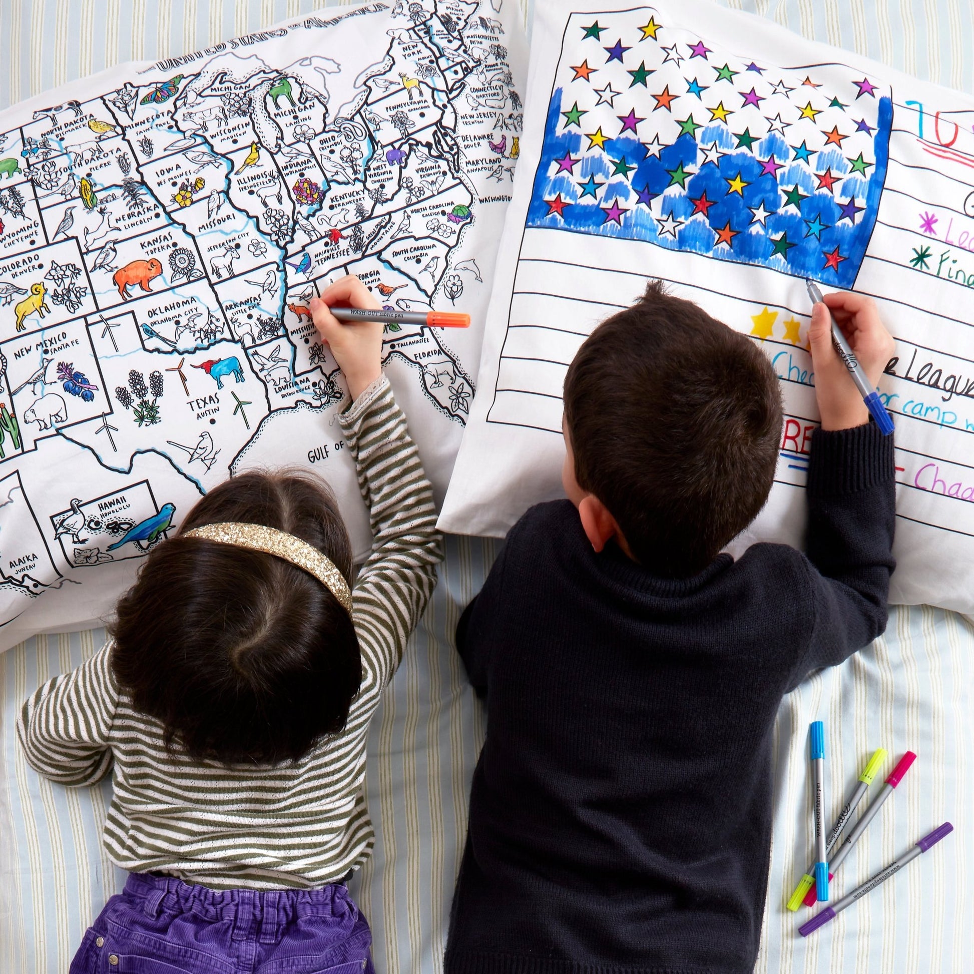 Colour Your Own US Map Pillowcase - Educational Colouring Gifts - ELLIE