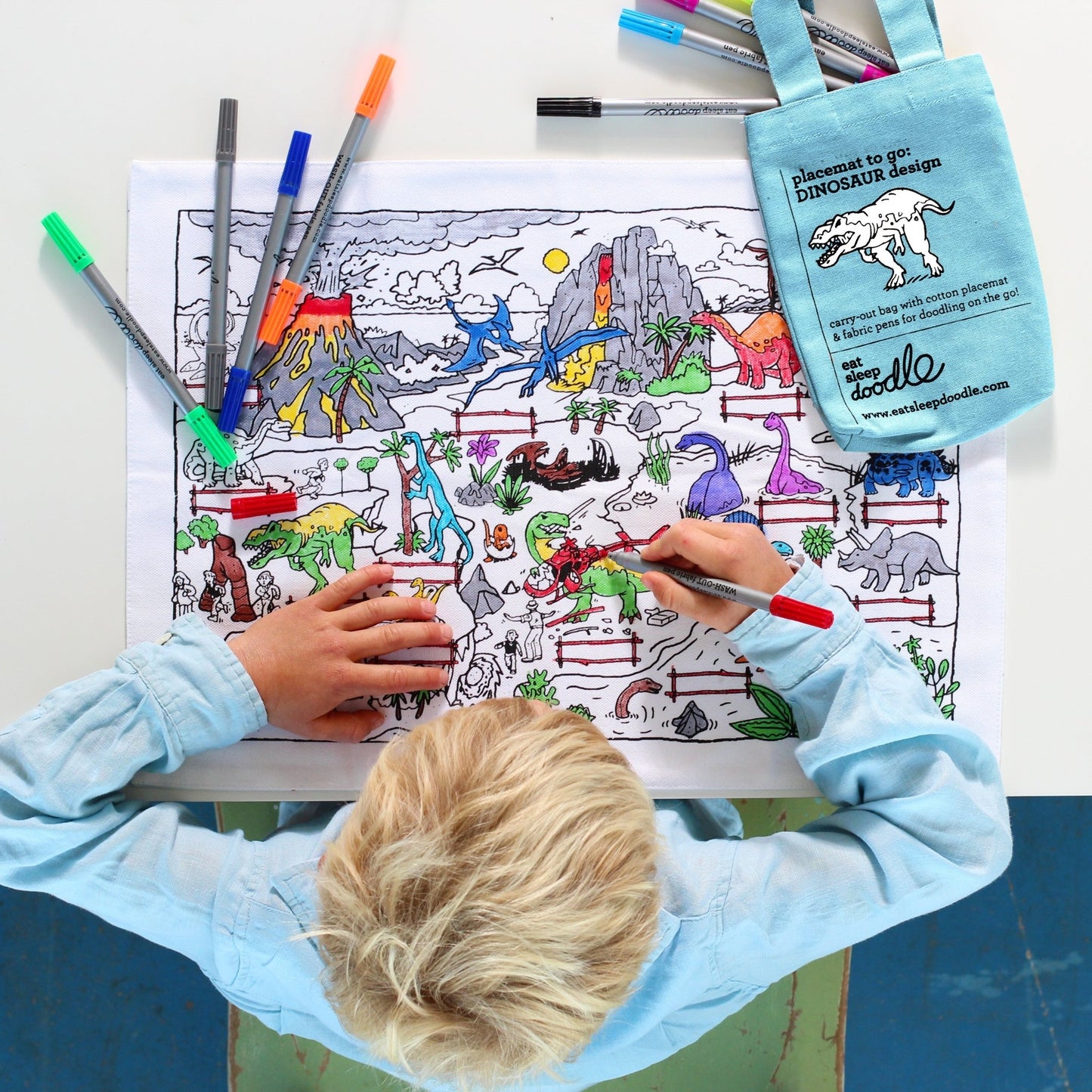 Dinosaur Placemat to Go - Colour in & Learn - Educational Colouring Gifts - ELLIE