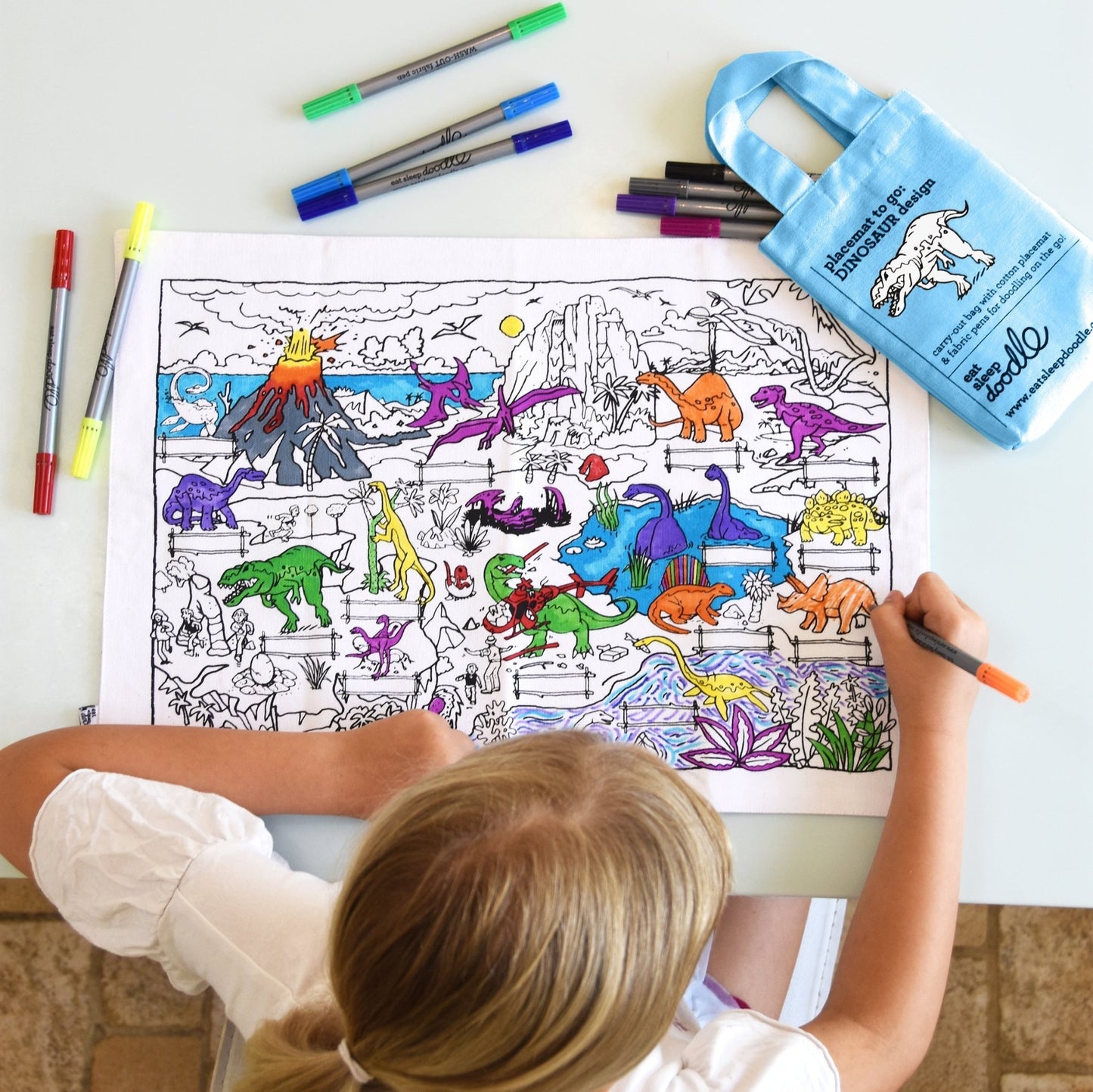 Dinosaur Placemat to Go - Colour in & Learn - Educational Colouring Gifts - ELLIE