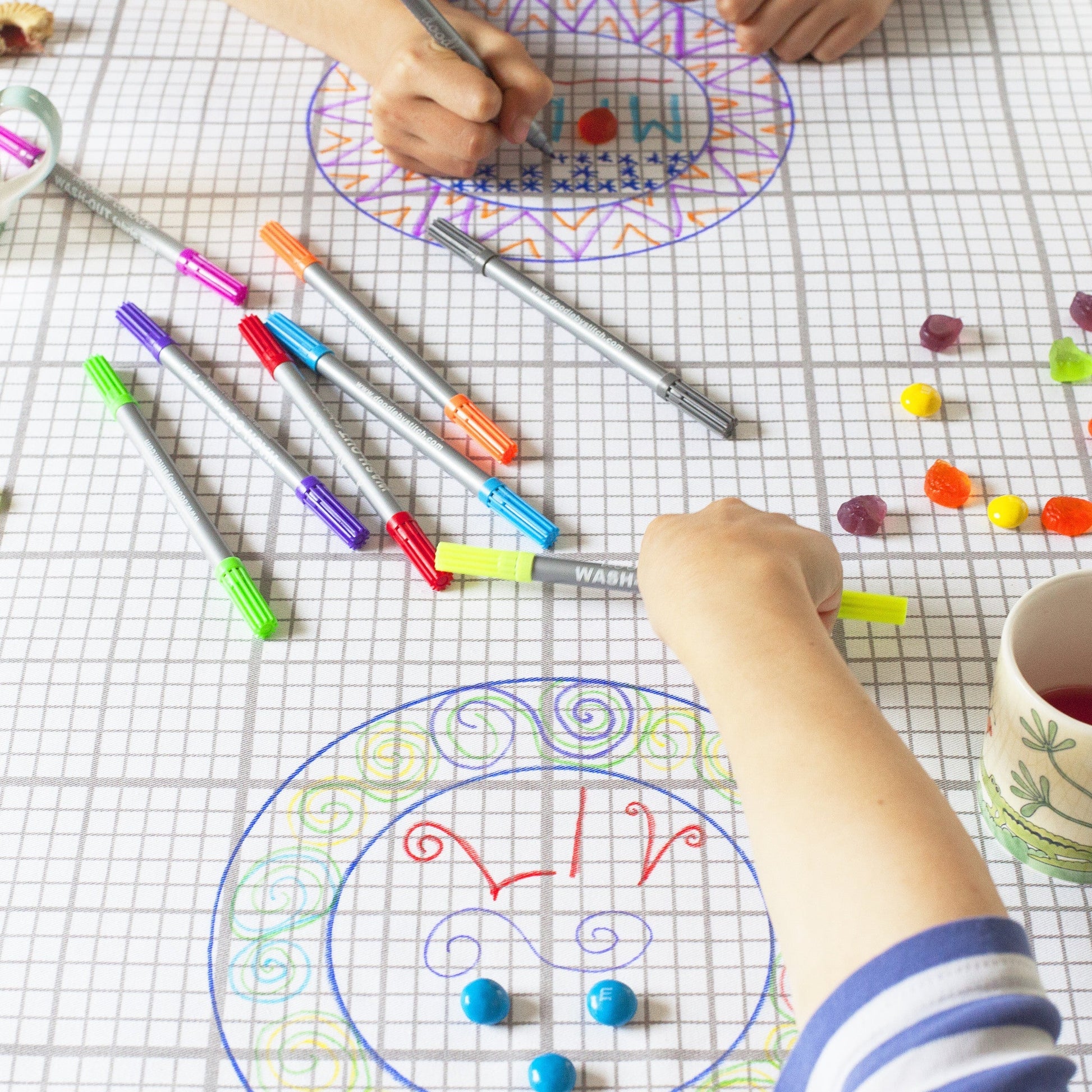 Doodle Grid Tablecloth - Colour & Design - Educational Colouring Gifts - ELLIE