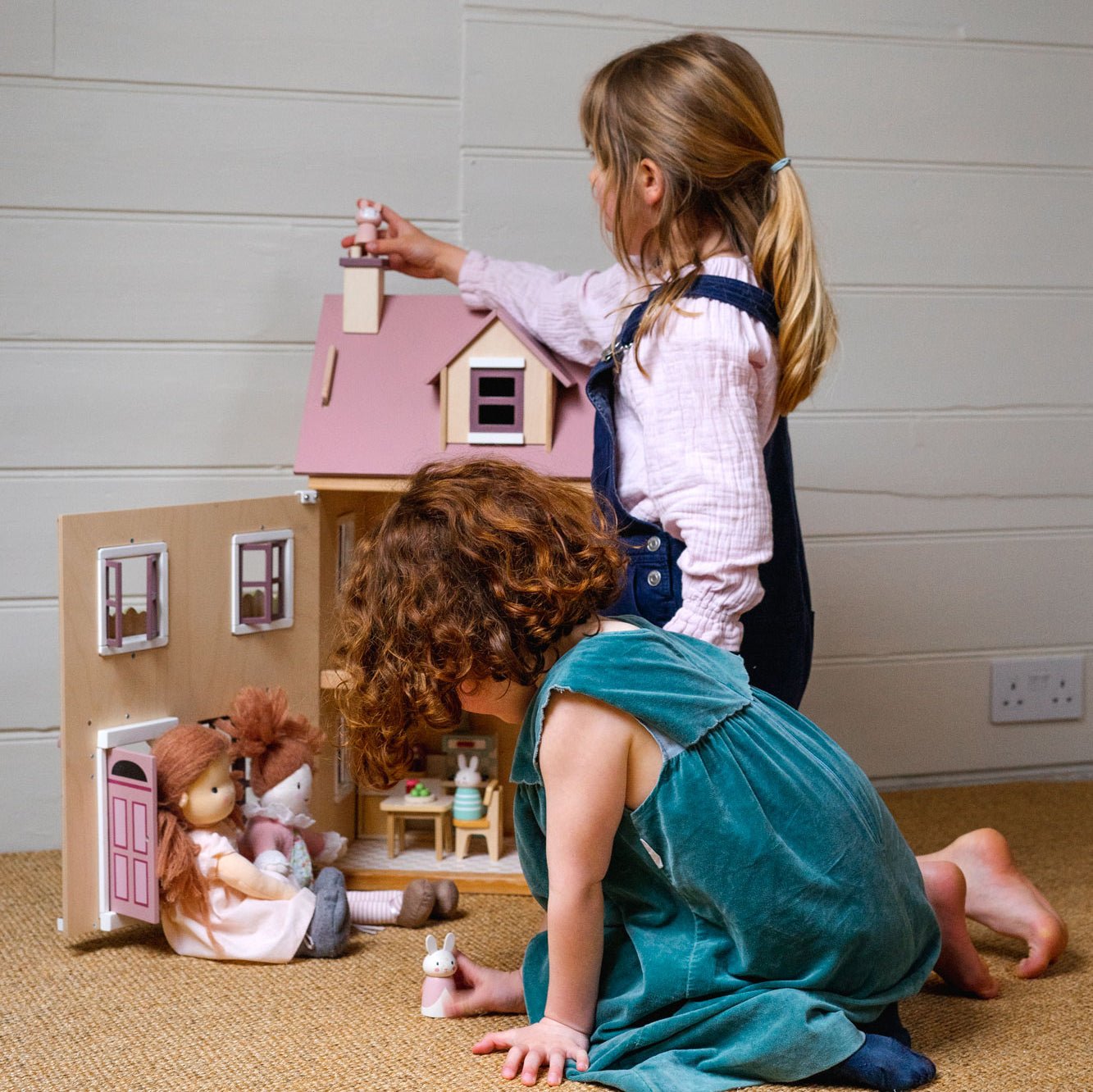 Foxtail Villa + Furniture in Pink - Wooden dolls house - ELLIE