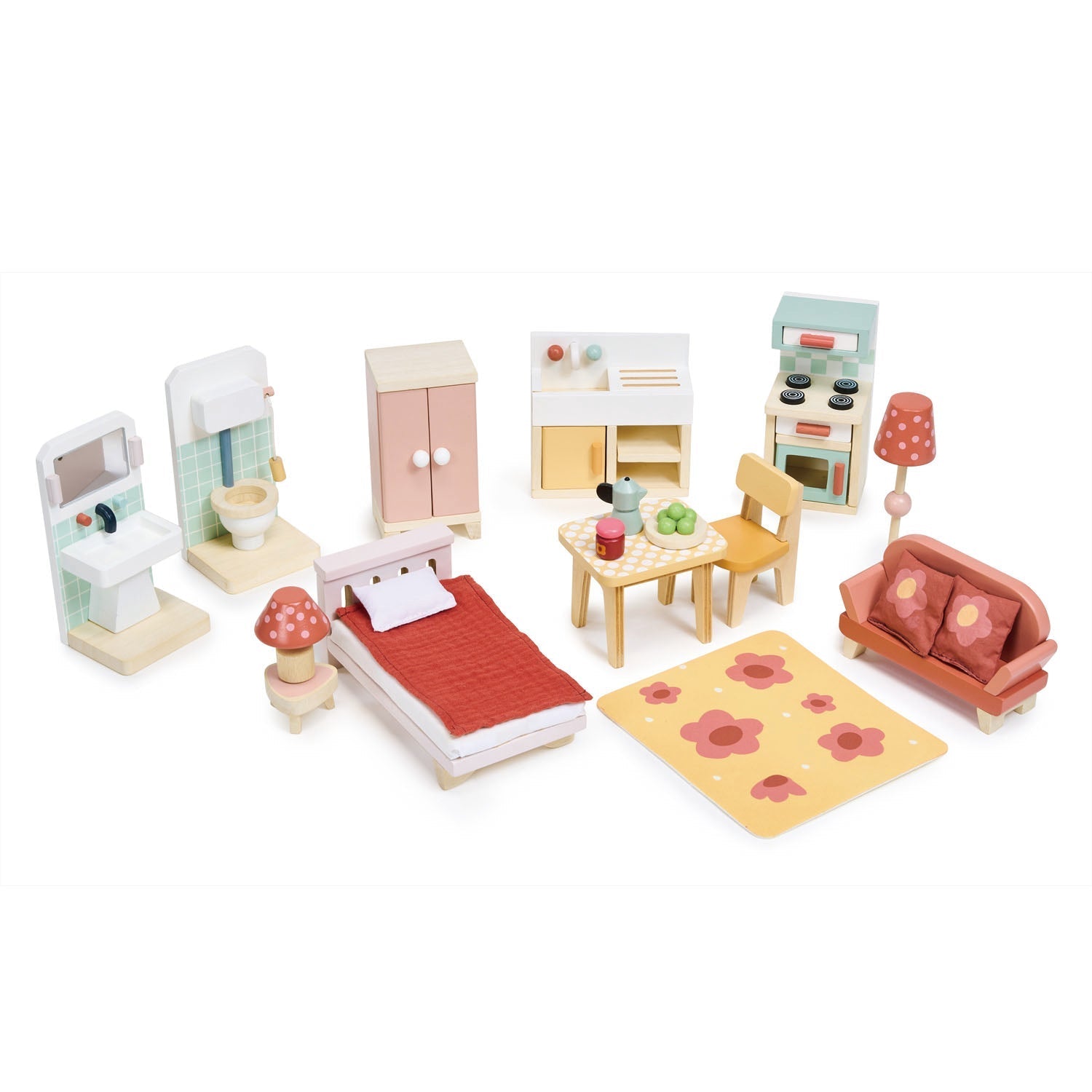 Foxtail Villa + Furniture in Pink - Wooden dolls house - ELLIE