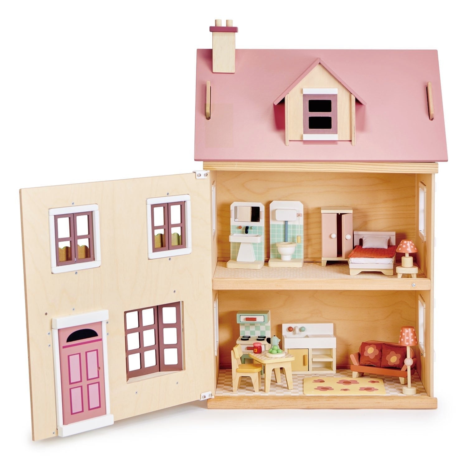 Foxtail Villa + Furniture in Pink - Wooden dolls house - ELLIE