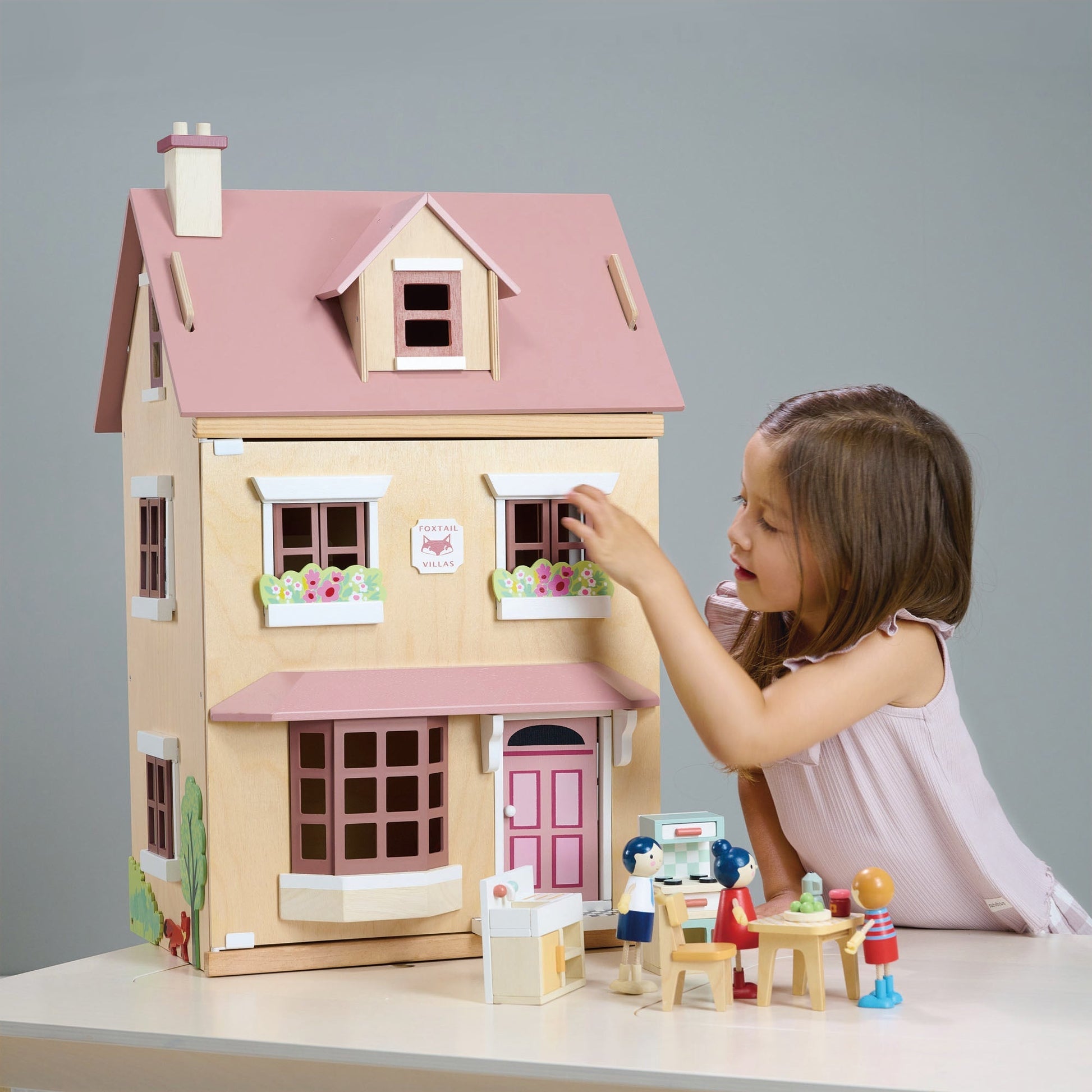 Foxtail Villa + Furniture in Pink - Wooden dolls house - ELLIE