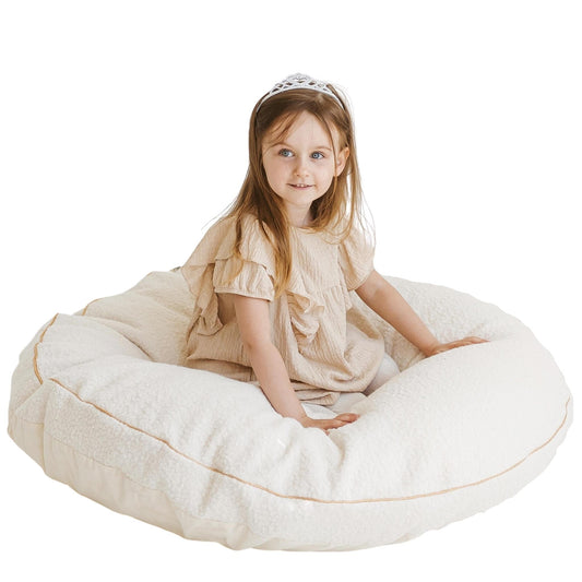 MINICAMP Boucle Fabric Kids Floor Cushion in Ecru - Floor pillow - ELLIE