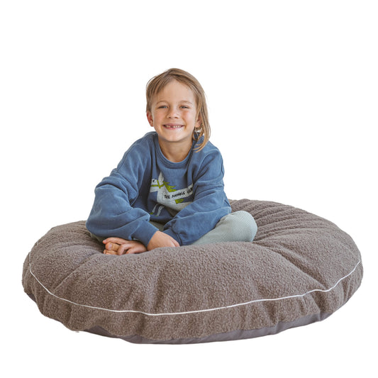 MINICAMP Boucle Fabric Kids Floor Cushion in Grey - Floor pillow - ELLIE