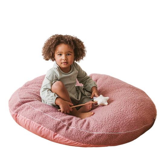 MINICAMP Boucle Fabric Kids Floor Cushion in Rose - Floor pillow - ELLIE