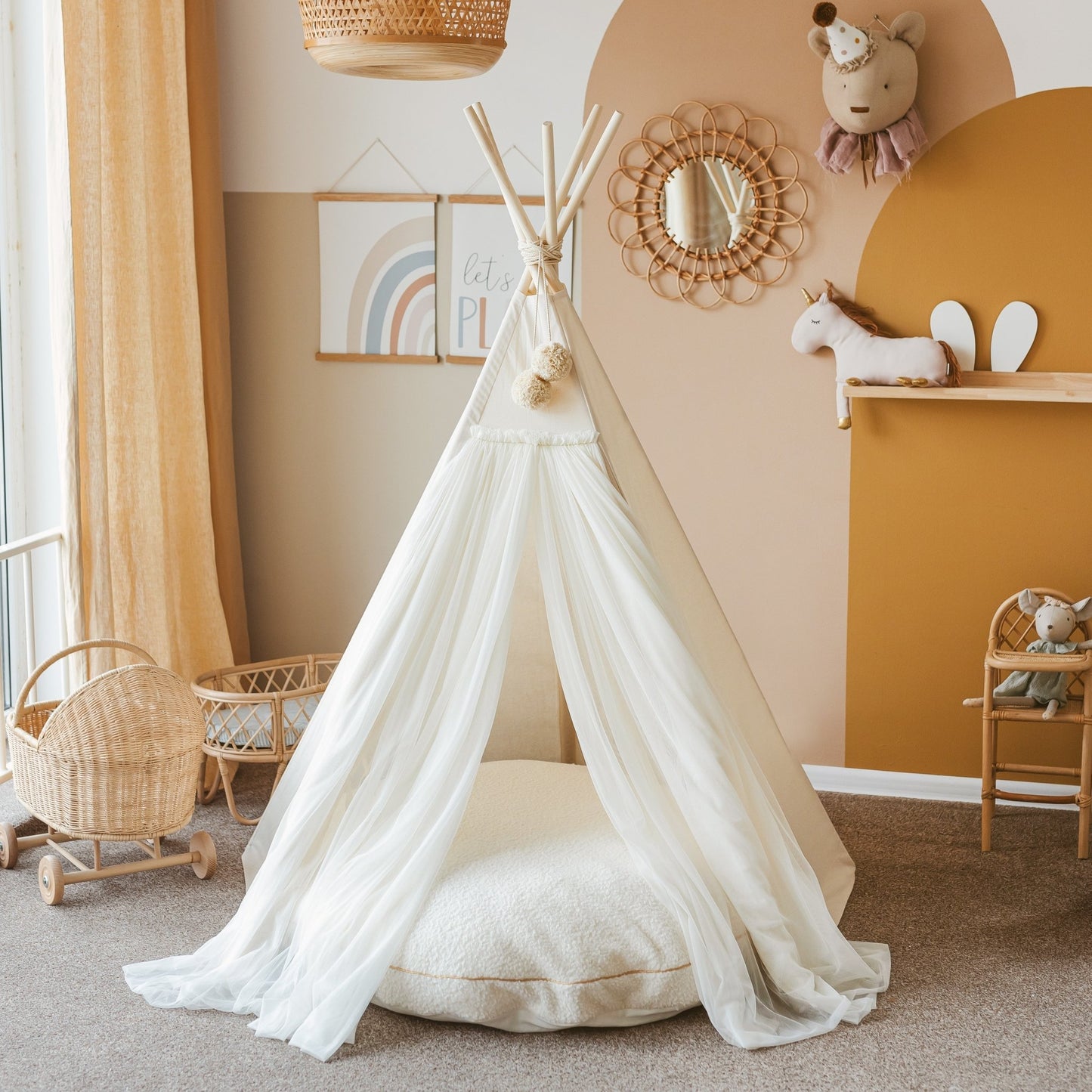 MINICAMP Fairy Kids Play Tent With Tulle in Ecru - Teepee - ELLIE