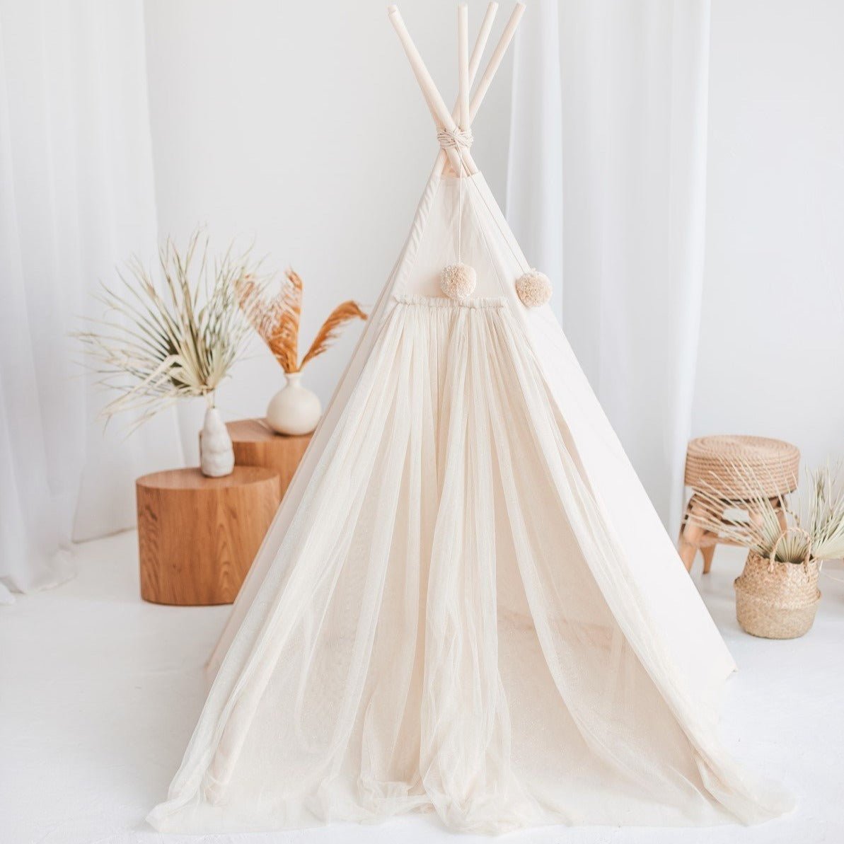 MINICAMP Fairy Kids Play Tent With Tulle in Ecru - Teepee - ELLIE