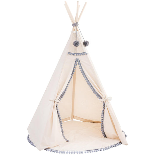 MINICAMP Kids Teepee in Off-White With Grey PomPoms - Teepee - ELLIE