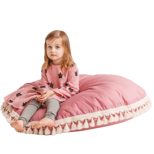 MINICAMP Large Floor Cushion With Tassels in Rose - Floor pillow - ELLIE