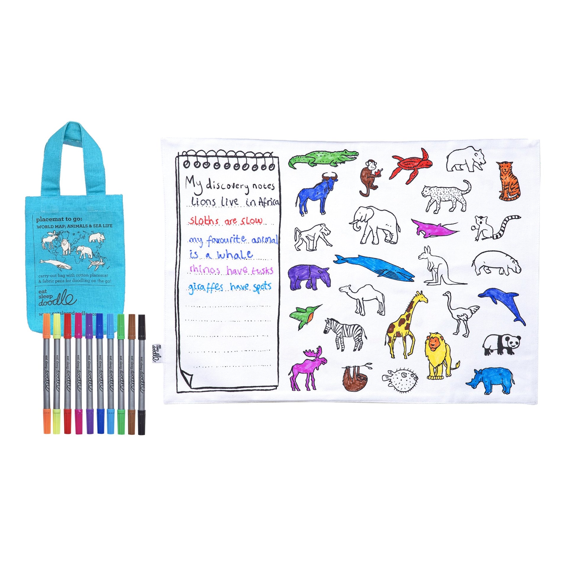 World Map; Animals & Sea Life Placemat to Go – Colour-in & Learn - Educational Colouring Gifts - ELLIE