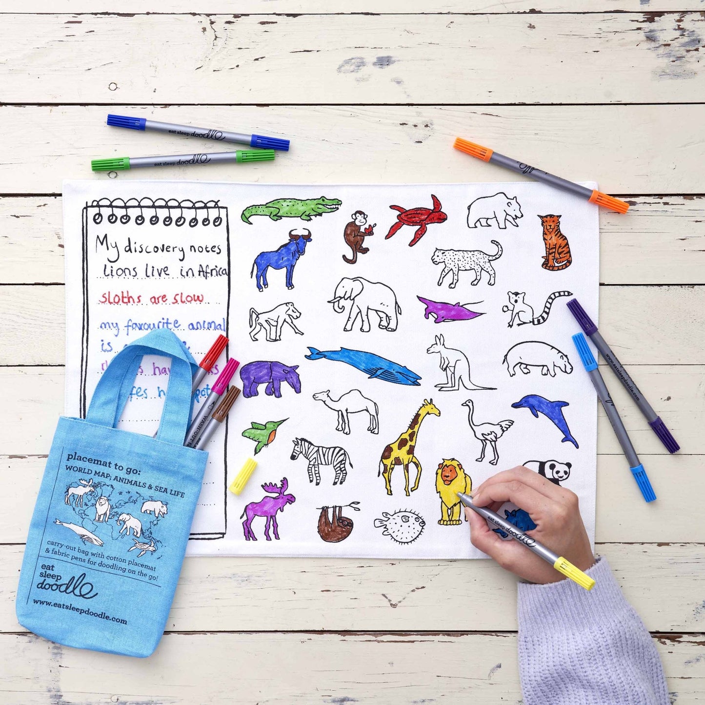 World Map; Animals & Sea Life Placemat to Go – Colour-in & Learn - Educational Colouring Gifts - ELLIE